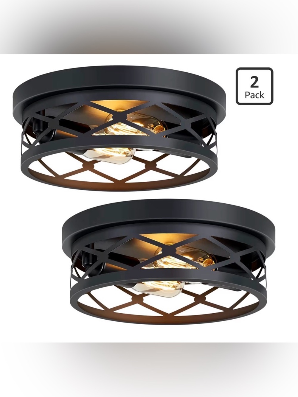 2 Pack Flush Mount Ceiling Lights,Black 2-Light